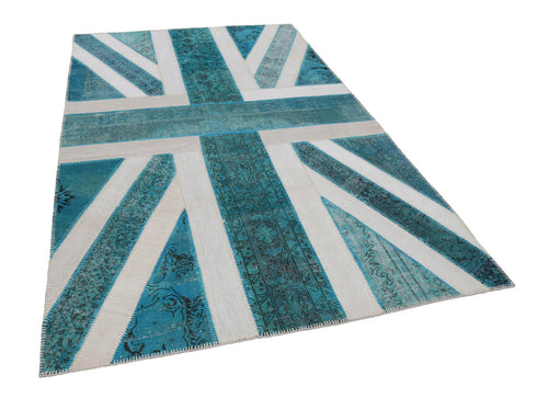 Flag Patchwork Turkuaz Figürlü Pamuk Yün El Dokuma Halısı 191x303 Agacan
