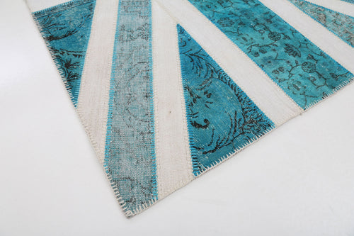 Flag Patchwork Turkuaz Figürlü Pamuk Yün El Dokuma Halısı 191x303 Agacan