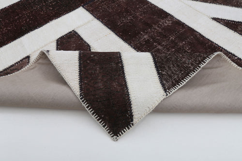 Flag Patchwork Kahverengi Figürlü Pamuk Yün El Dokuma Halısı 203x302 Agacan