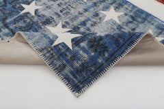 Flag Patchwork Mavi Figürlü Pamuk Yün El Dokuma Halısı 200x300 Agacan