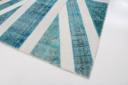 Flag Patchwork Turkuaz Figürlü Pamuk Yün El Dokuma Halısı 192x303 Agacan