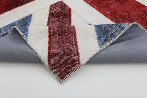 Flag Patchwork Mavi Figürlü Pamuk Yün El Dokuma Halısı 246x305 Agacan