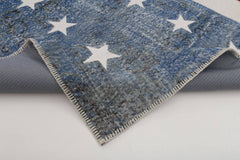 Flag Patchwork Mavi Figürlü Pamuk Yün El Dokuma Halısı 243x300 Agacan