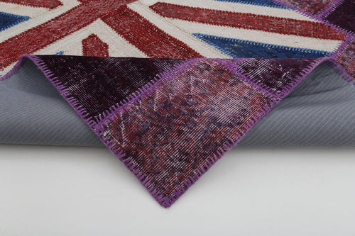 Flag Patchwork Mor Figürlü Pamuk Yün El Dokuma Halısı 171x247 Agacan