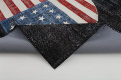 Flag Patchwork Siyah Figürlü Pamuk Yün El Dokuma Halısı 171x347 Agacan