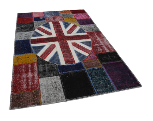 Flag Patchwork Mavi Figürlü Pamuk Yün El Dokuma Halısı 169x250 Agacan