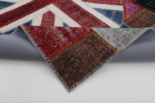 Flag Patchwork Mavi Figürlü Pamuk Yün El Dokuma Halısı 169x250 Agacan