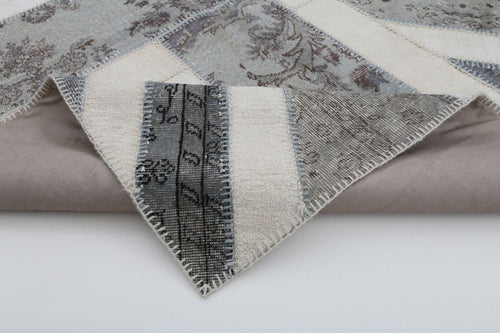 Flag Patchwork Gri Figürlü Pamuk Yün El Dokuma Halısı 174x244 Agacan