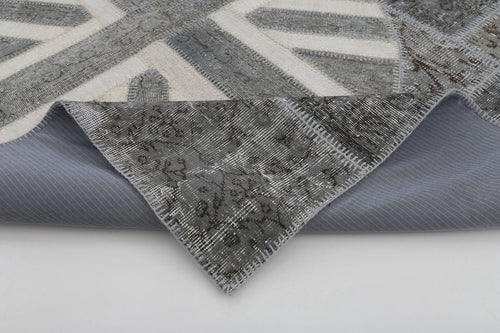 Flag Patchwork Gri Figürlü Pamuk Yün El Dokuma Halısı 170x248 Agacan