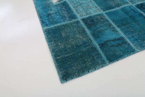 Flag Patchwork Turkuaz Figürlü Pamuk Yün El Dokuma Halısı 175x242 Agacan