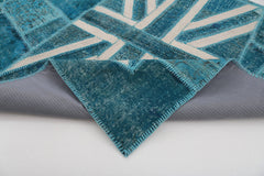 Flag Patchwork Turkuaz Figürlü Pamuk Yün El Dokuma Halısı 175x242 Agacan