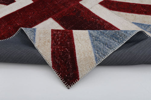 Flag Patchwork Mavi Figürlü Pamuk Yün El Dokuma Halısı 172x240 Agacan