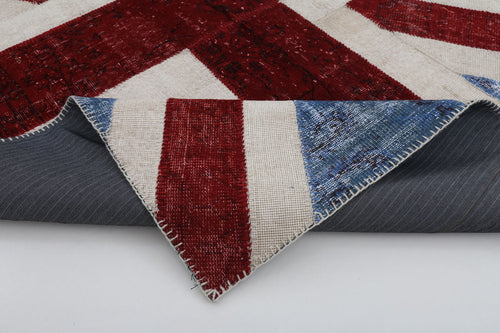 Flag Patchwork Mavi Figürlü Pamuk Yün El Dokuma Halısı 171x243 Agacan