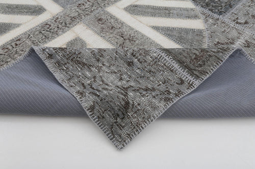 Flag Patchwork Gri Figürlü Pamuk Yün El Dokuma Halısı 171x249 Agacan