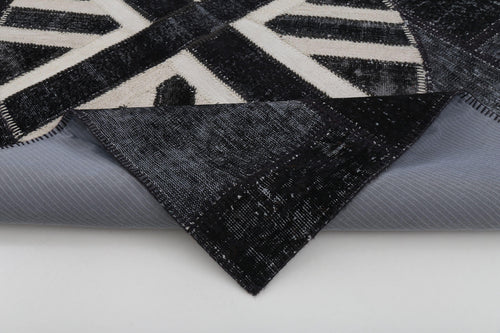 Flag Patchwork Siyah Figürlü Pamuk Yün El Dokuma Halısı 173x248 Agacan