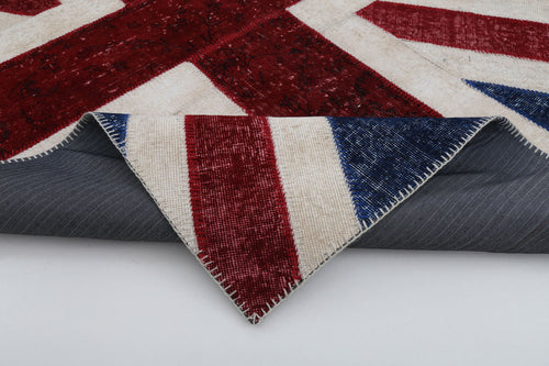 Flag Patchwork Mavi Figürlü Pamuk Yün El Dokuma Halısı 171x240 Agacan