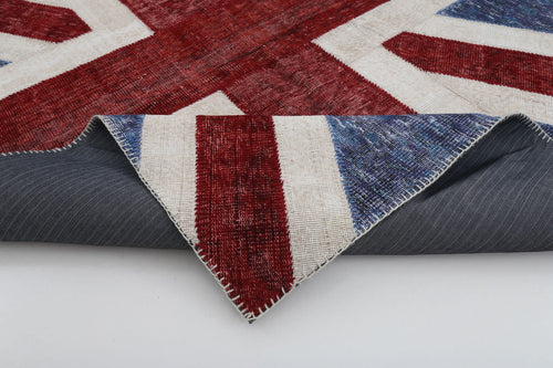Flag Patchwork Mavi Figürlü Pamuk Yün El Dokuma Halısı 172x240 Agacan