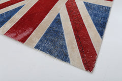 Flag Patchwork Mavi Figürlü Pamuk Yün El Dokuma Halısı 172x242 Agacan