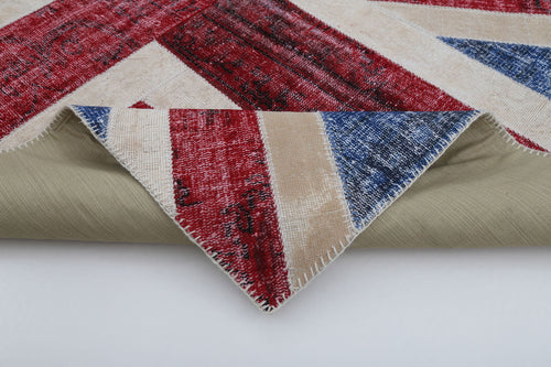 Flag Patchwork Mavi Figürlü Pamuk Yün El Dokuma Halısı 172x244 Agacan