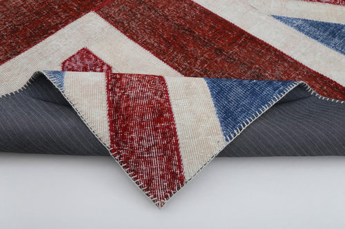 Flag Patchwork Mavi Figürlü Pamuk Yün El Dokuma Halısı 172x241 Agacan