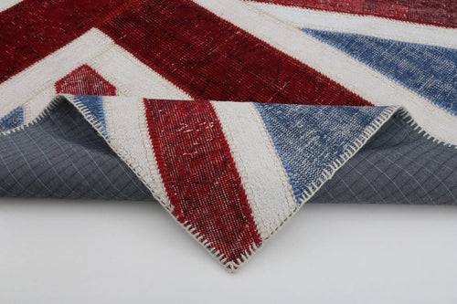 Flag Patchwork Mavi Figürlü Pamuk Yün El Dokuma Halısı 153x242 Agacan