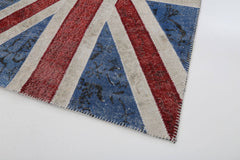 Flag Patchwork Mavi Figürlü Pamuk Yün El Dokuma Halısı 122x182 Agacan