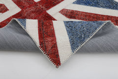 Flag Patchwork Mavi Figürlü Pamuk Yün El Dokuma Halısı 121x182 Agacan