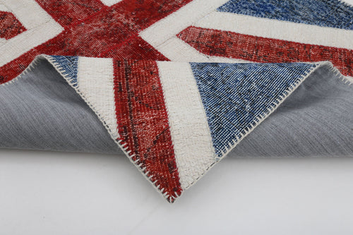 Flag Patchwork Mavi Figürlü Pamuk Yün El Dokuma Halısı 121x182 Agacan