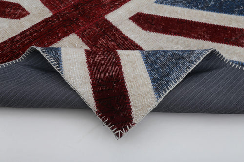 Flag Patchwork Mavi Figürlü Pamuk Yün El Dokuma Halısı 123x183 Agacan