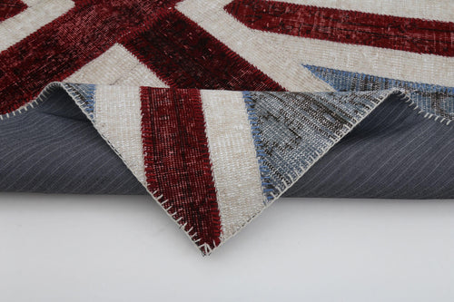 Flag Patchwork Mavi Figürlü Pamuk Yün El Dokuma Halısı 123x183 Agacan