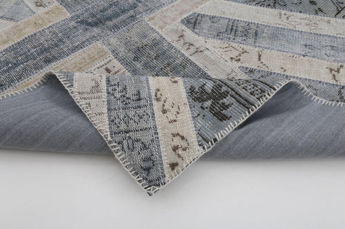 Flag Patchwork Gri Figürlü Pamuk Yün El Dokuma Halısı 125x182 Agacan
