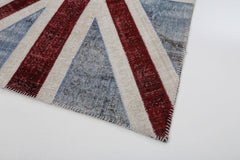 Flag Patchwork Mavi Figürlü Pamuk Yün El Dokuma Halısı 123x182 Agacan