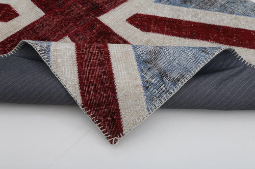 Flag Patchwork Mavi Figürlü Pamuk Yün El Dokuma Halısı 123x182 Agacan