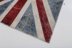 Flag Patchwork Mavi Figürlü Pamuk Yün El Dokuma Halısı 122x180 Agacan