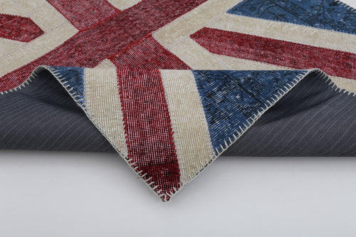 Flag Patchwork Mavi Figürlü Pamuk Yün El Dokuma Halısı 122x181 Agacan