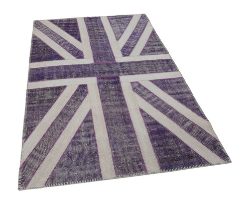 Flag Patchwork Mor Figürlü Pamuk Yün El Dokuma Halısı 138x214 Agacan