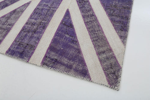 Flag Patchwork Mor Figürlü Pamuk Yün El Dokuma Halısı 138x214 Agacan