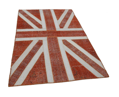 Flag Patchwork Turuncu Figürlü Pamuk Yün El Dokuma Halısı 140x215 Agacan