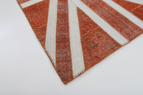 Flag Patchwork Turuncu Figürlü Pamuk Yün El Dokuma Halısı 140x215 Agacan