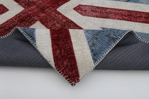 Flag Patchwork Mavi Figürlü Pamuk Yün El Dokuma Halısı 123x183 Agacan