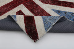 Flag Patchwork Mavi Figürlü Pamuk Yün El Dokuma Halısı 123x182 Agacan