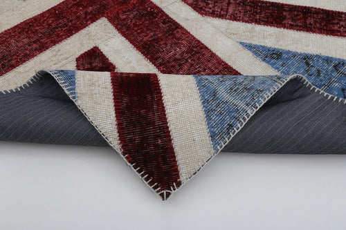 Flag Patchwork Mavi Figürlü Pamuk Yün El Dokuma Halısı 123x182 Agacan