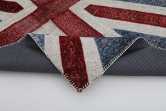 Flag Patchwork Mavi Figürlü Pamuk Yün El Dokuma Halısı 123x183 Agacan