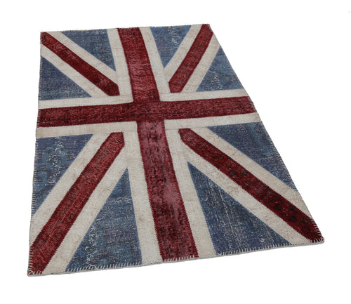 Flag Patchwork Mavi Figürlü Pamuk Yün El Dokuma Halısı 123x182 Agacan