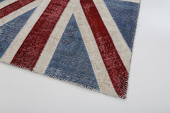 Flag Patchwork Mavi Figürlü Pamuk Yün El Dokuma Halısı 123x182 Agacan