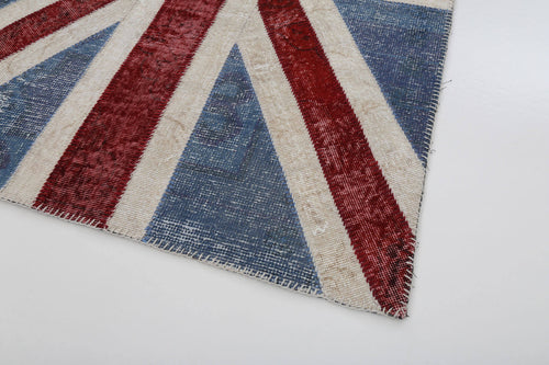 Flag Patchwork Mavi Figürlü Pamuk Yün El Dokuma Halısı 123x182 Agacan