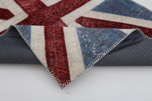 Flag Patchwork Mavi Figürlü Pamuk Yün El Dokuma Halısı 123x182 Agacan