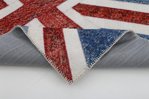 Flag Patchwork Mavi Figürlü Pamuk Yün El Dokuma Halısı 124x183 Agacan