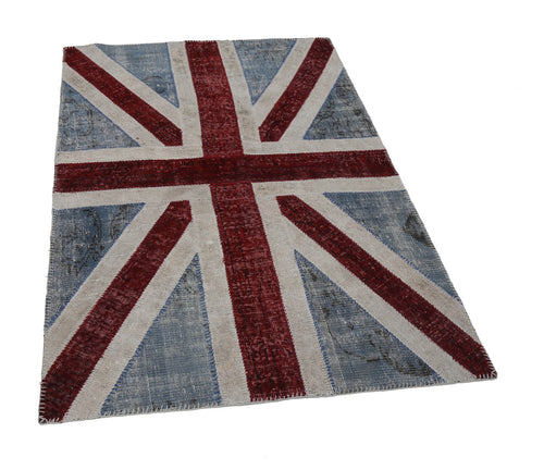Flag Patchwork Mavi Figürlü Pamuk Yün El Dokuma Halısı 123x182 Agacan