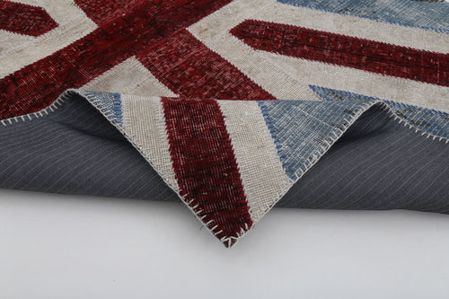Flag Patchwork Mavi Figürlü Pamuk Yün El Dokuma Halısı 123x182 Agacan